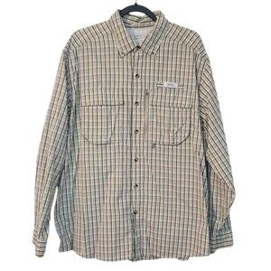 Gander Mountain Guide Series Shirt Mens Vented Long Sleeve Tan Plaid Outdoors